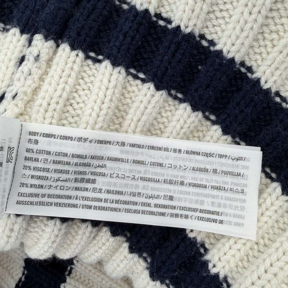 Abercrombie Fitch Striped Mock Neck Ribbed Knit Sweater Cream Navy Women's L - Picture 7 of 9